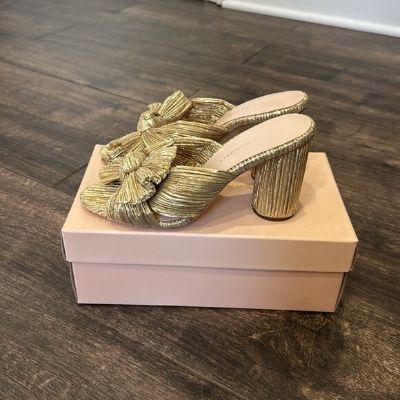 Loeffler Randall Penny Gold Pleated Bow Heel BNIB size 7.5 - Picture 3 of 7